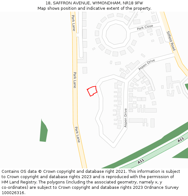 18, SAFFRON AVENUE, WYMONDHAM, NR18 9FW: Location map and indicative extent of plot