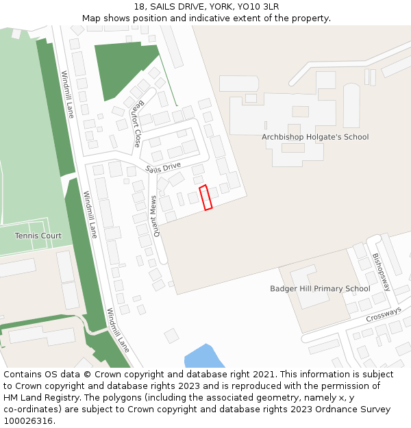 18, SAILS DRIVE, YORK, YO10 3LR: Location map and indicative extent of plot