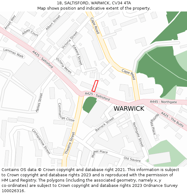 18, SALTISFORD, WARWICK, CV34 4TA: Location map and indicative extent of plot