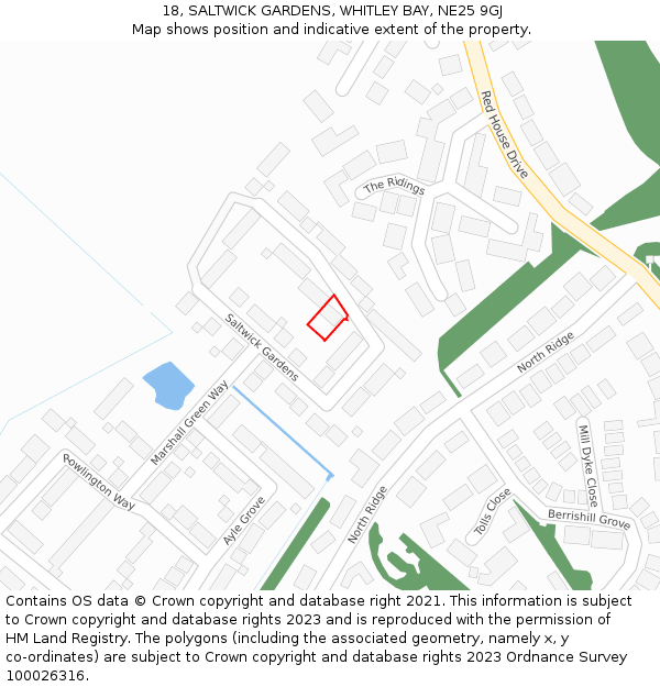 18, SALTWICK GARDENS, WHITLEY BAY, NE25 9GJ: Location map and indicative extent of plot