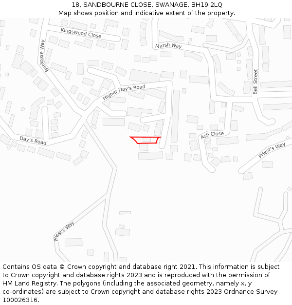 18, SANDBOURNE CLOSE, SWANAGE, BH19 2LQ: Location map and indicative extent of plot