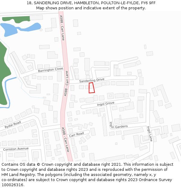 18, SANDERLING DRIVE, HAMBLETON, POULTON-LE-FYLDE, FY6 9FF: Location map and indicative extent of plot