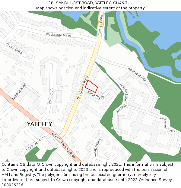 18, SANDHURST ROAD, YATELEY, GU46 7UU: Location map and indicative extent of plot