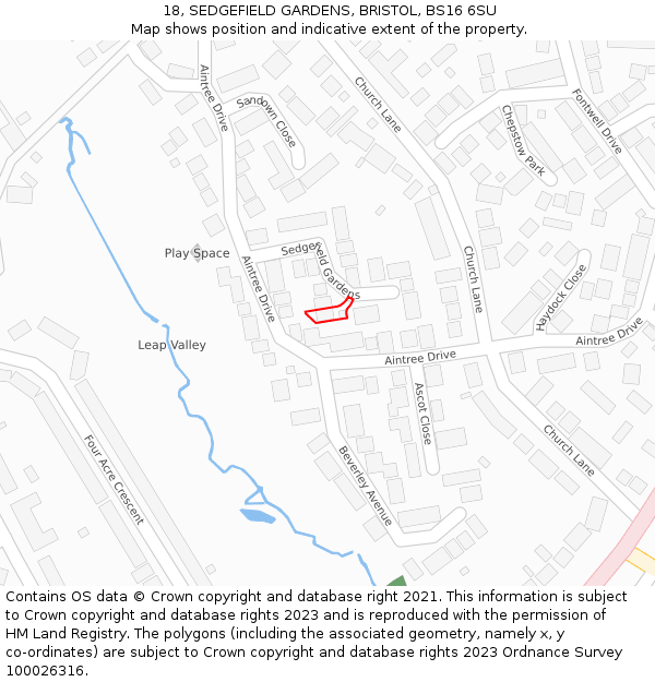 18, SEDGEFIELD GARDENS, BRISTOL, BS16 6SU: Location map and indicative extent of plot