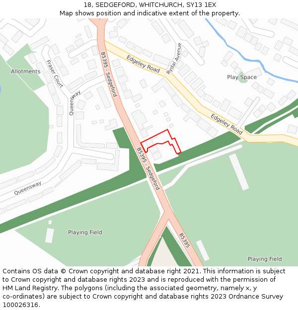 18, SEDGEFORD, WHITCHURCH, SY13 1EX: Location map and indicative extent of plot