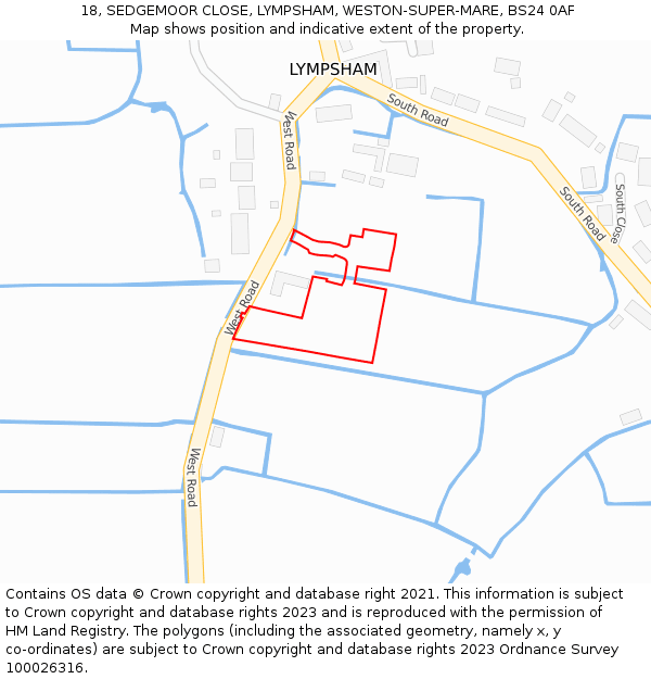 18, SEDGEMOOR CLOSE, LYMPSHAM, WESTON-SUPER-MARE, BS24 0AF: Location map and indicative extent of plot