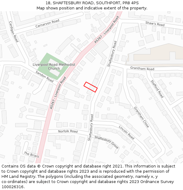 18, SHAFTESBURY ROAD, SOUTHPORT, PR8 4PS: Location map and indicative extent of plot