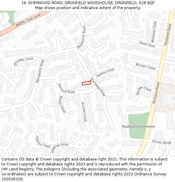 18, SHERWOOD ROAD, DRONFIELD WOODHOUSE, DRONFIELD, S18 8QF: Location map and indicative extent of plot
