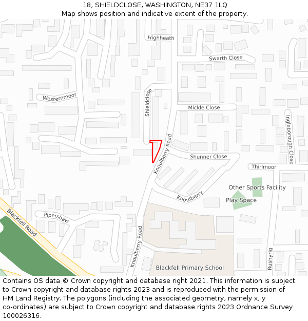 18, SHIELDCLOSE, WASHINGTON, NE37 1LQ: Location map and indicative extent of plot