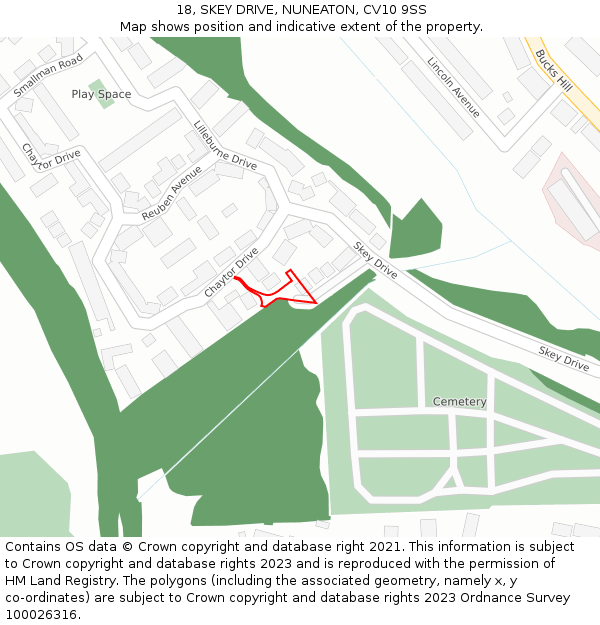 18, SKEY DRIVE, NUNEATON, CV10 9SS: Location map and indicative extent of plot