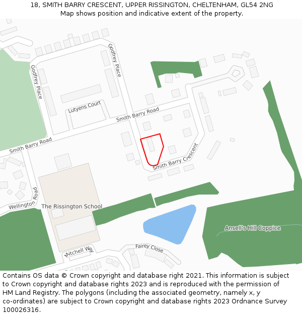 18, SMITH BARRY CRESCENT, UPPER RISSINGTON, CHELTENHAM, GL54 2NG: Location map and indicative extent of plot