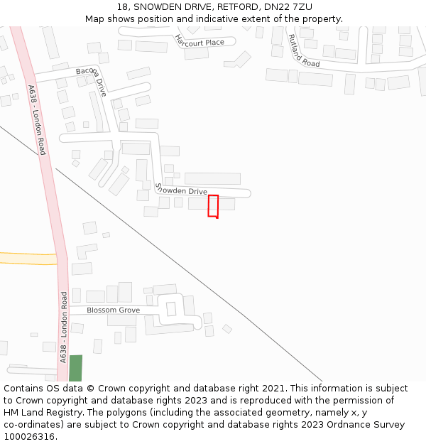 18, SNOWDEN DRIVE, RETFORD, DN22 7ZU: Location map and indicative extent of plot