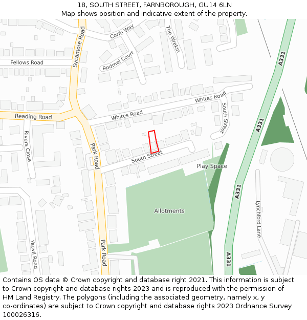 18, SOUTH STREET, FARNBOROUGH, GU14 6LN: Location map and indicative extent of plot