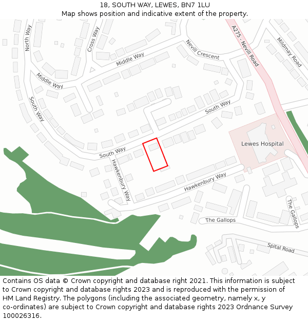 18, SOUTH WAY, LEWES, BN7 1LU: Location map and indicative extent of plot