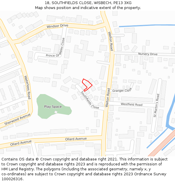 18, SOUTHFIELDS CLOSE, WISBECH, PE13 3XG: Location map and indicative extent of plot