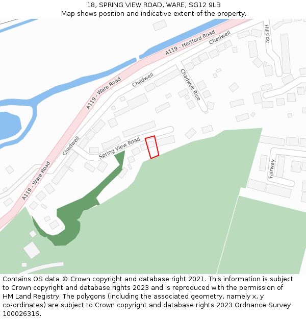 18, SPRING VIEW ROAD, WARE, SG12 9LB: Location map and indicative extent of plot