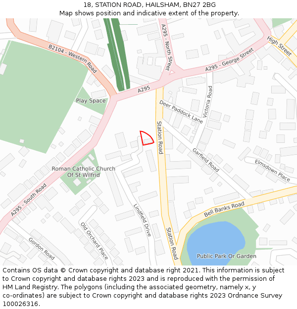 18, STATION ROAD, HAILSHAM, BN27 2BG: Location map and indicative extent of plot