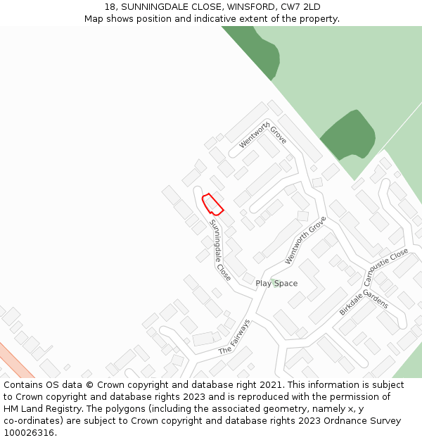 18, SUNNINGDALE CLOSE, WINSFORD, CW7 2LD: Location map and indicative extent of plot