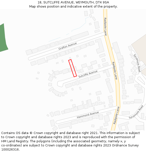 18, SUTCLIFFE AVENUE, WEYMOUTH, DT4 9SA: Location map and indicative extent of plot