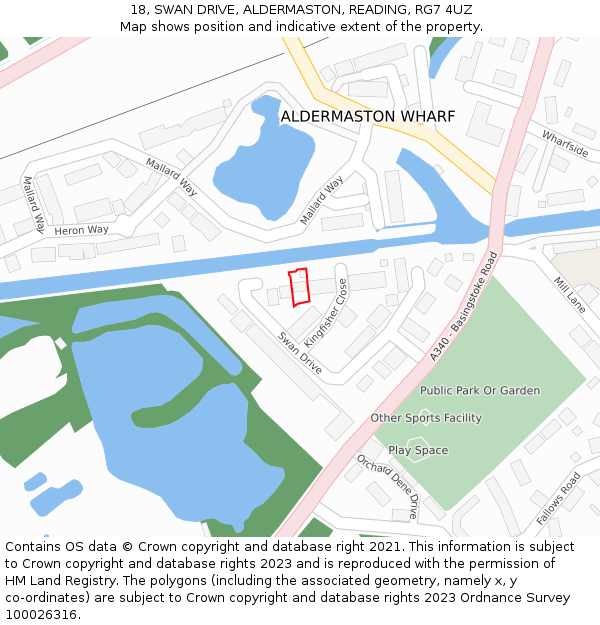 18, SWAN DRIVE, ALDERMASTON, READING, RG7 4UZ: Location map and indicative extent of plot