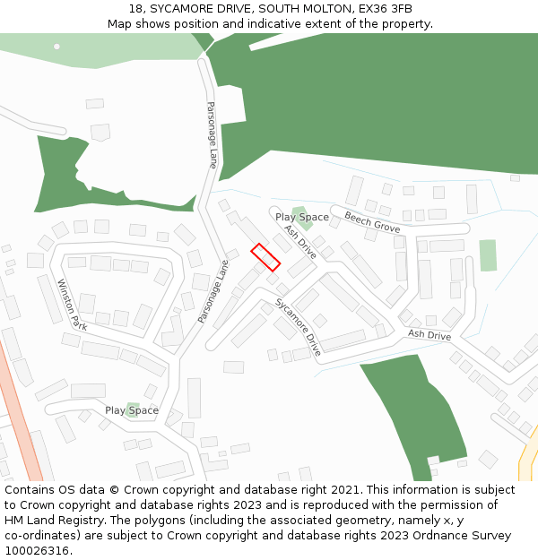 18, SYCAMORE DRIVE, SOUTH MOLTON, EX36 3FB: Location map and indicative extent of plot