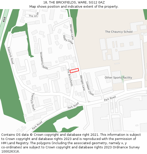 18, THE BRICKFIELDS, WARE, SG12 0AZ: Location map and indicative extent of plot