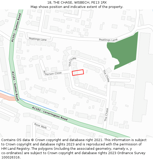 18, THE CHASE, WISBECH, PE13 1RX: Location map and indicative extent of plot