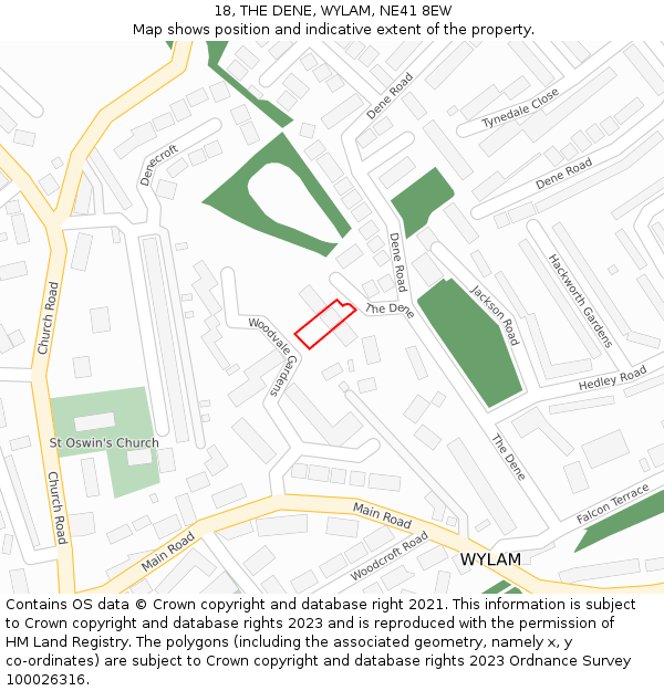 18, THE DENE, WYLAM, NE41 8EW: Location map and indicative extent of plot