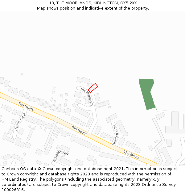 18, THE MOORLANDS, KIDLINGTON, OX5 2XX: Location map and indicative extent of plot