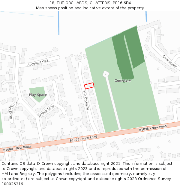 18, THE ORCHARDS, CHATTERIS, PE16 6BX: Location map and indicative extent of plot