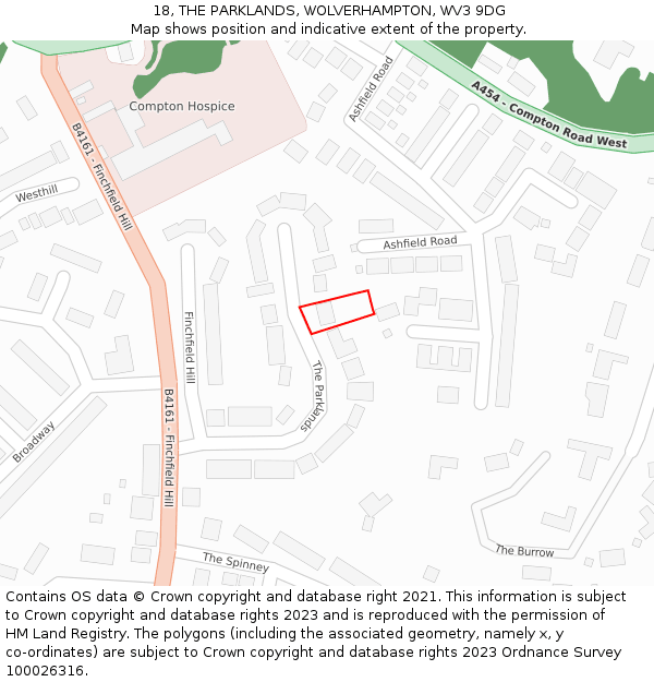 18, THE PARKLANDS, WOLVERHAMPTON, WV3 9DG: Location map and indicative extent of plot
