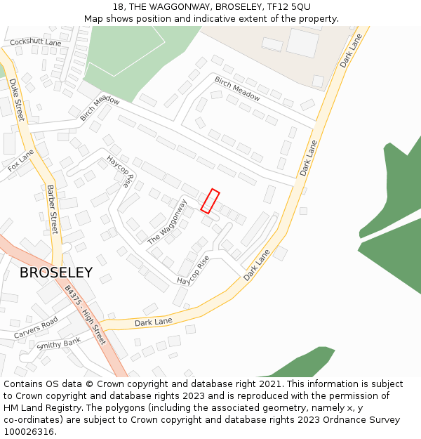 18, THE WAGGONWAY, BROSELEY, TF12 5QU: Location map and indicative extent of plot