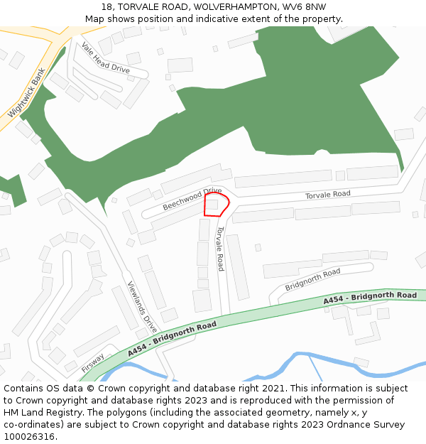 18, TORVALE ROAD, WOLVERHAMPTON, WV6 8NW: Location map and indicative extent of plot