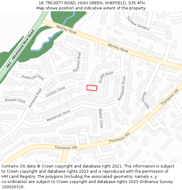 18, TRICKETT ROAD, HIGH GREEN, SHEFFIELD, S35 4FN: Location map and indicative extent of plot