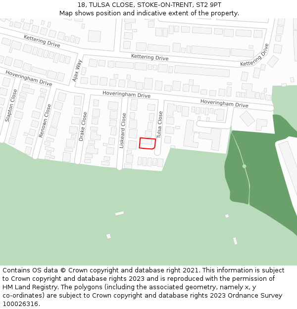18, TULSA CLOSE, STOKE-ON-TRENT, ST2 9PT: Location map and indicative extent of plot