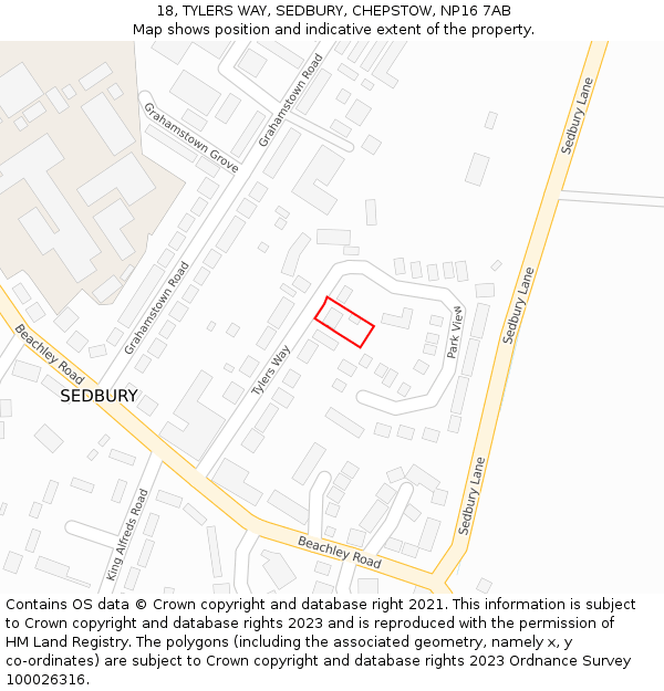 18, TYLERS WAY, SEDBURY, CHEPSTOW, NP16 7AB: Location map and indicative extent of plot