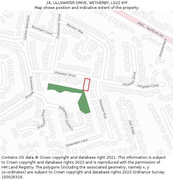 18, ULLSWATER DRIVE, WETHERBY, LS22 6YF: Location map and indicative extent of plot