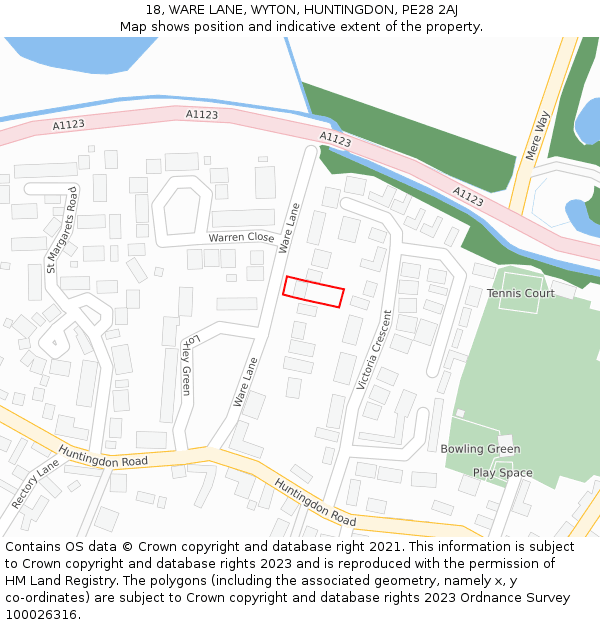 18, WARE LANE, WYTON, HUNTINGDON, PE28 2AJ: Location map and indicative extent of plot