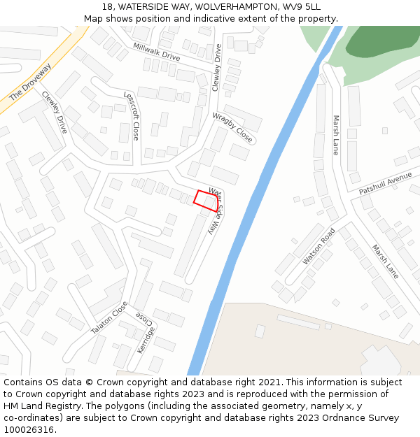 18, WATERSIDE WAY, WOLVERHAMPTON, WV9 5LL: Location map and indicative extent of plot