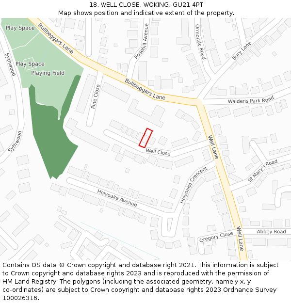 18, WELL CLOSE, WOKING, GU21 4PT: Location map and indicative extent of plot