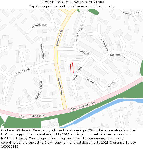 18, WENDRON CLOSE, WOKING, GU21 3PB: Location map and indicative extent of plot