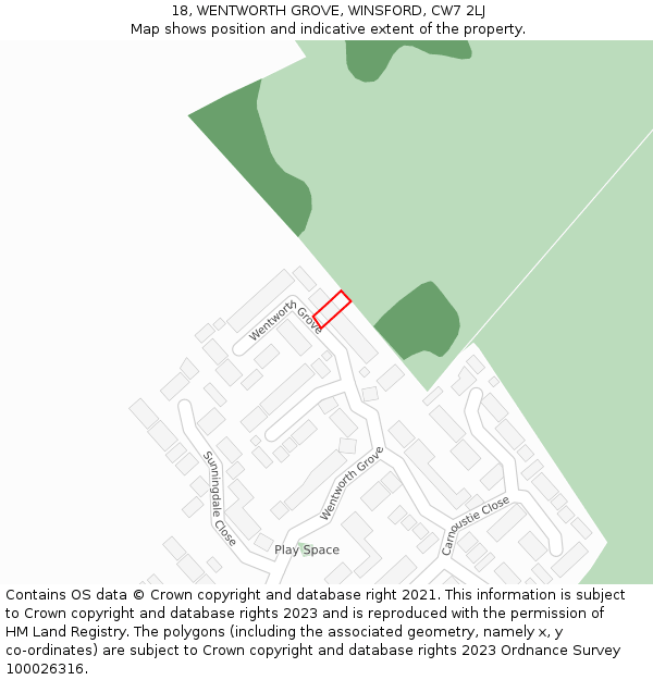 18, WENTWORTH GROVE, WINSFORD, CW7 2LJ: Location map and indicative extent of plot