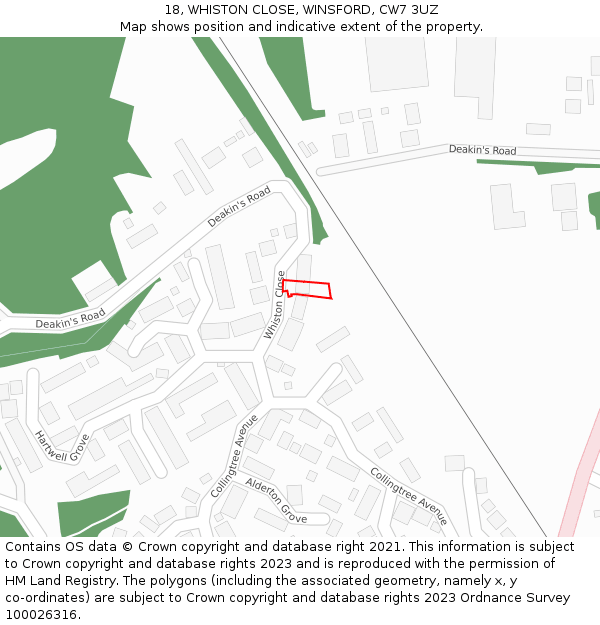 18, WHISTON CLOSE, WINSFORD, CW7 3UZ: Location map and indicative extent of plot