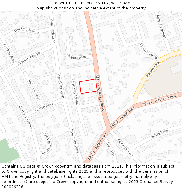 18, WHITE LEE ROAD, BATLEY, WF17 8AA: Location map and indicative extent of plot