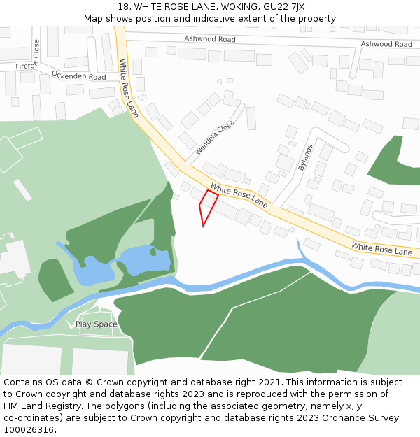 18, WHITE ROSE LANE, WOKING, GU22 7JX: Location map and indicative extent of plot