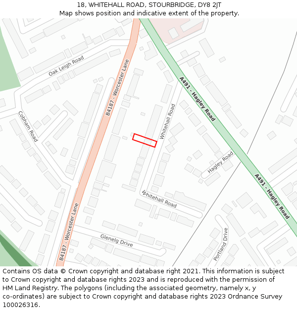 18, WHITEHALL ROAD, STOURBRIDGE, DY8 2JT: Location map and indicative extent of plot