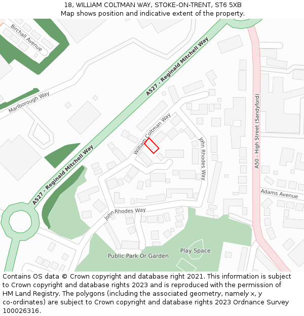 18, WILLIAM COLTMAN WAY, STOKE-ON-TRENT, ST6 5XB: Location map and indicative extent of plot