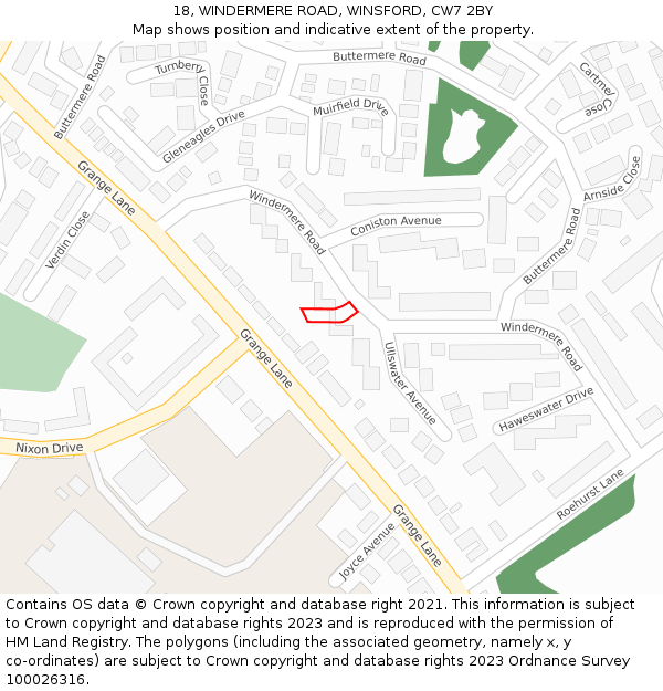 18, WINDERMERE ROAD, WINSFORD, CW7 2BY: Location map and indicative extent of plot