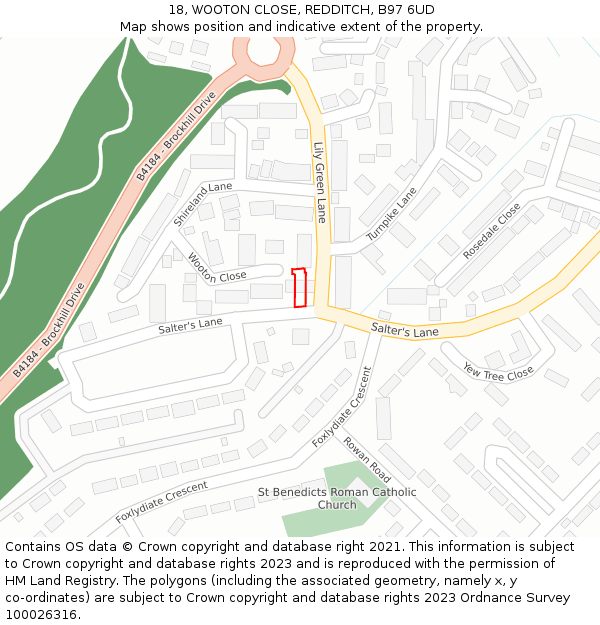 18, WOOTON CLOSE, REDDITCH, B97 6UD: Location map and indicative extent of plot