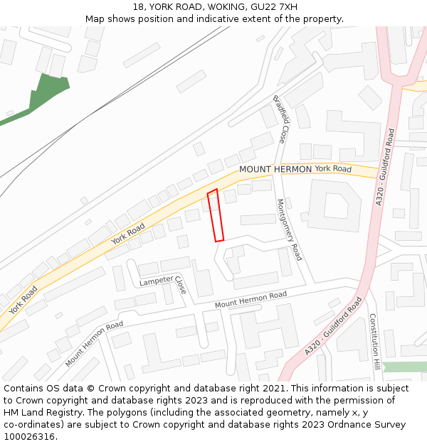 18, YORK ROAD, WOKING, GU22 7XH: Location map and indicative extent of plot